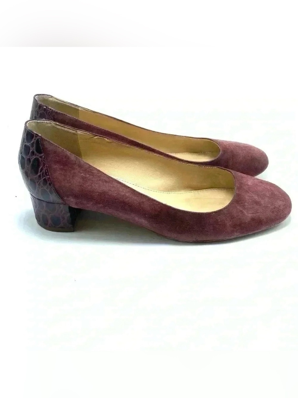 J.Crew Evelyn cross embossed block heel suede burgandy size 9